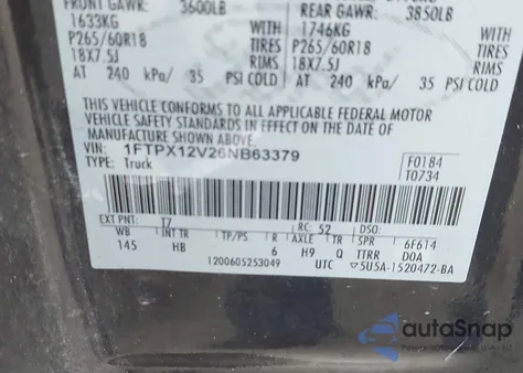 2006 Ford F-150 Lariat/Xl/Xlt z USA, uszkodzony, nr VIN 1FTPX12V26NB63379